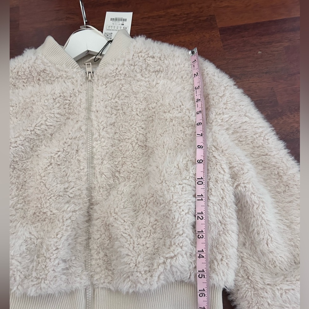 W/ tags Zara Faux Fur Cropped Bomber Jacket XS Ecro REF 4341/755 - Picture 12 of 17